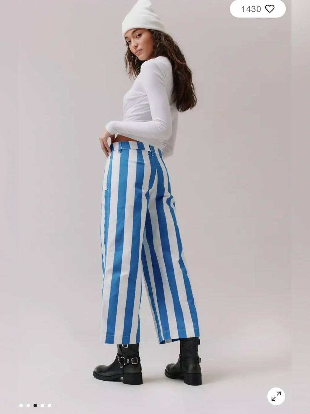 Urban Outfitters BDG Eva Canvas Wide Leg Crop Pant Blue Striped Pants Size 27 - Picture 2 of 15